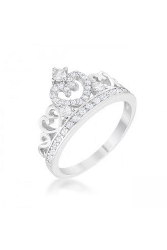 0.34 ct Aurora Cubic Zirconia Rhodium Heart Crown Ring - Size 10