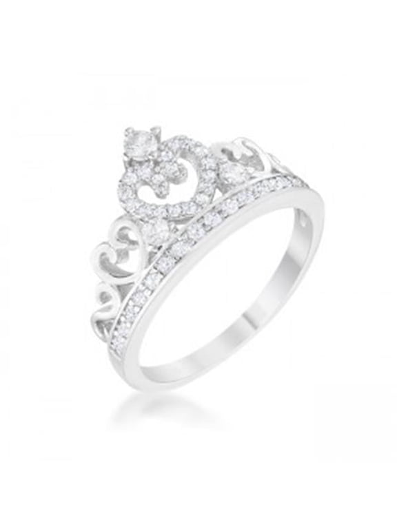 0.34 ct Aurora Cubic Zirconia Rhodium Heart Crown Ring - Size 6
