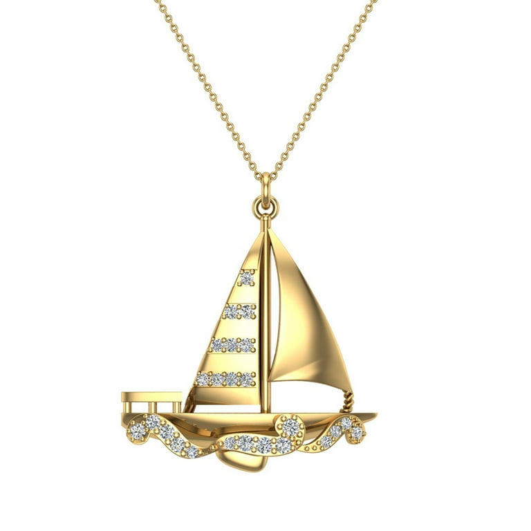 0.35 CTW Sail Boat Diamond Necklaces For Women 14K Gold - Boat