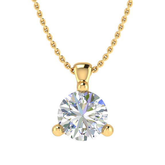 0.35 Carat 3-Prong Set Diamond Solitaire Pendant Necklace in 10K Yellow Gold (Silver Chain Included) - IGI Certified