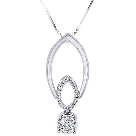 AFFY 0.35 Carat (Cttw) Round Shape White Natural Diamond Drop Pendant Neckace 14k Solid White Gold