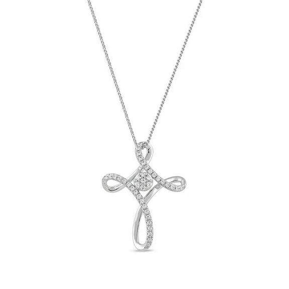 0.35 Carat Round Cut Genuine Diamond New Design Miracle Cross Pendant Necklace for Ladies Solid 14K White Gold With 18 inches chain