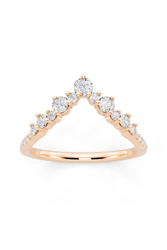 0.35 Carat Round Moissanite Curved Wedding Bands Ring for Women in 14K Rose Gold Plated 925 Sterling Silver V Shaped Eternity Stacking Anniversary Engagement Ring Jewelry Gift for Her D Color VVS1 5