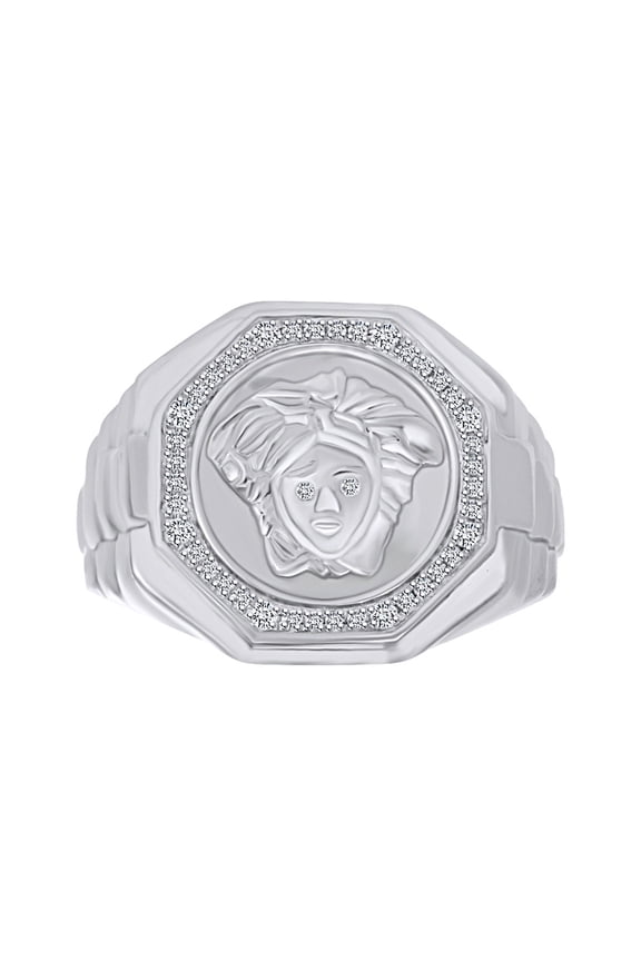0.35 Carat Round White Natural Diamond Men's Medusa Ring 14K White Gold Over Sterling Silver Ring Size-13