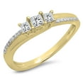 thumbnail image 1 of 0.35 Carat (ctw) 10K Yellow Gold Princess & Round White Diamond Ladies Bridal 3 Stone Swirl Wave Engagement Ring, 1 of 4