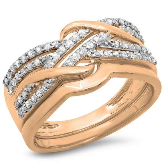 0.35 Carat (ctw) 14K Rose Gold Round White Diamond Ladies Swirl Crossover Bridal Wedding Band With Plain Contour Wedding