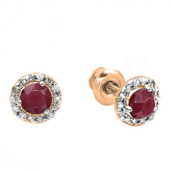 0.35 Carat (ctw) 14k Rose Gold Round Ruby & White Diamond Halo Stud Earrings
