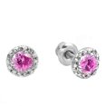 thumbnail image 1 of 0.35 Carat (ctw) 14k White Gold Round Pink Sapphire & White Diamond Halo Stud Earrings, 1 of 1