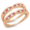 thumbnail image 1 of 0.35 Carat (ctw) 18K Rose Gold Round Cut Ruby & White Diamond Ladies Millgrain Anniversary Wedding Band Guard Double Rin, 1 of 1