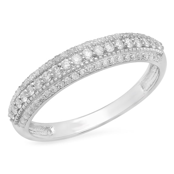 0.35 Carat (ctw) 18K White Gold Round White Diamond Ladies Bridal Anniversary Wedding Band Stackable Ring 1/3 CT