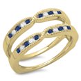 thumbnail image 1 of 0.35 Carat (ctw) 18K Yellow Gold Round Cut Blue Sapphire & White Diamond Ladies Millgrain Anniversary Wedding Band Guard, 1 of 1