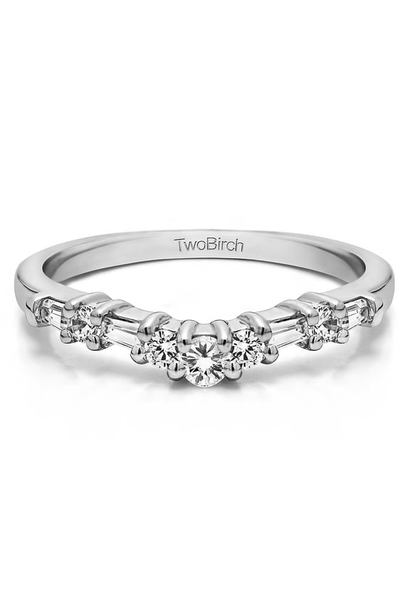 0.35 Ct. Alternating Baguette and Round Curved Wedding Ring With Cubic Zirconia Mounted in Sterling Silver