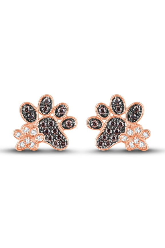 0.35 Ct Round Cut Simulated Diamond Dog Paw Stud Earrings 14K Rose Gold Plated 925 Silver