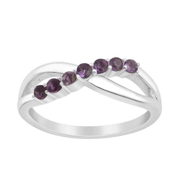0.35 Ctw Round Amethyst Gemstone 925 Sterling Silver Eternity Women Promise Rings