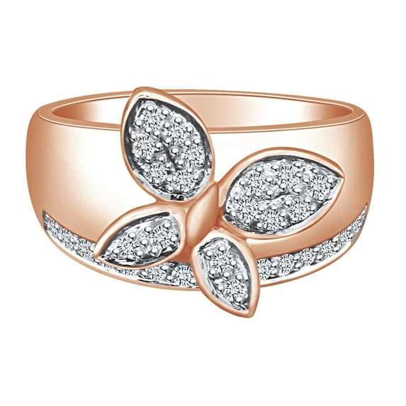 AFFY 0.35 Ctw Round Cut Natural Diamond Butterfly Engagement Ring 10k Solid Rose Gold (I-J Color, I2-I3 Clarity)