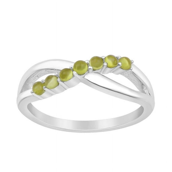 0.35 Ctw Round Peridot Gemstone 925 Sterling Silver Eternity Women Promise Rings