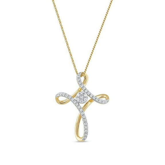 0.35 T.C.W Brilliant Cut Real Diamond Unique Divine Cross Pendant Necklace for her Solid 14K Yellow Gold With 18 inches chain