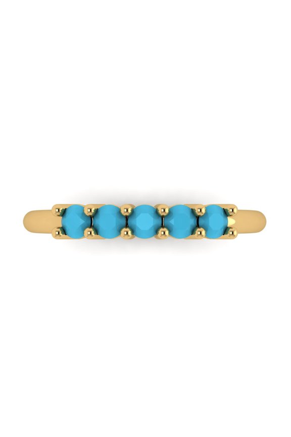 0.35 ctw Wedding Band for Women - 14K Yellow Gold Simulated Turquoise Stackable Eternity Ring
