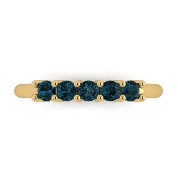 0.35 ctw Wedding Band for Women - 18K Yellow Gold Natural London Blue Topaz Stackable Eternity Ring