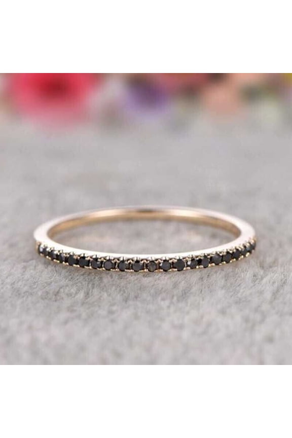 0.35Ct Round Cut Black Diamond Wedding Half Eternity Band Stackable Ring 14K Rose Gold Plated