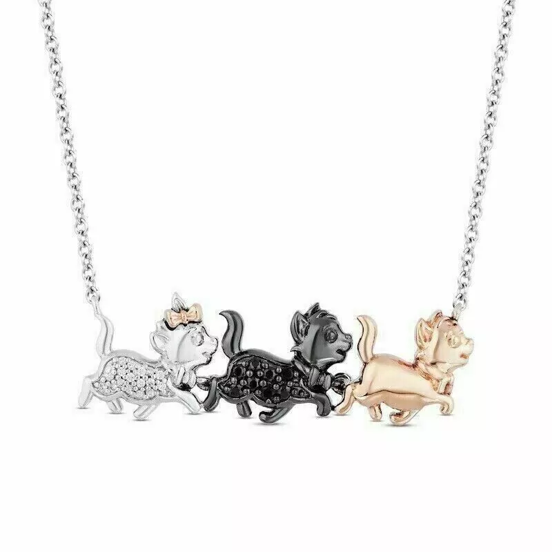 NEW LATEST ENTERPRISES 0.35Ct Round Cut Lab Created Diamond Aristocats Beauty Charm Pendant Necklace 18" 14K White Gold Plated