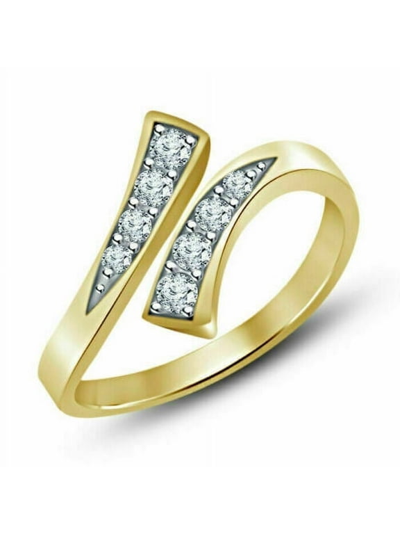 0.35TCW Round Cut Lab Created Diamond Adjustable Bypass Toe Ring 10K Yellow Gold Finish Silver