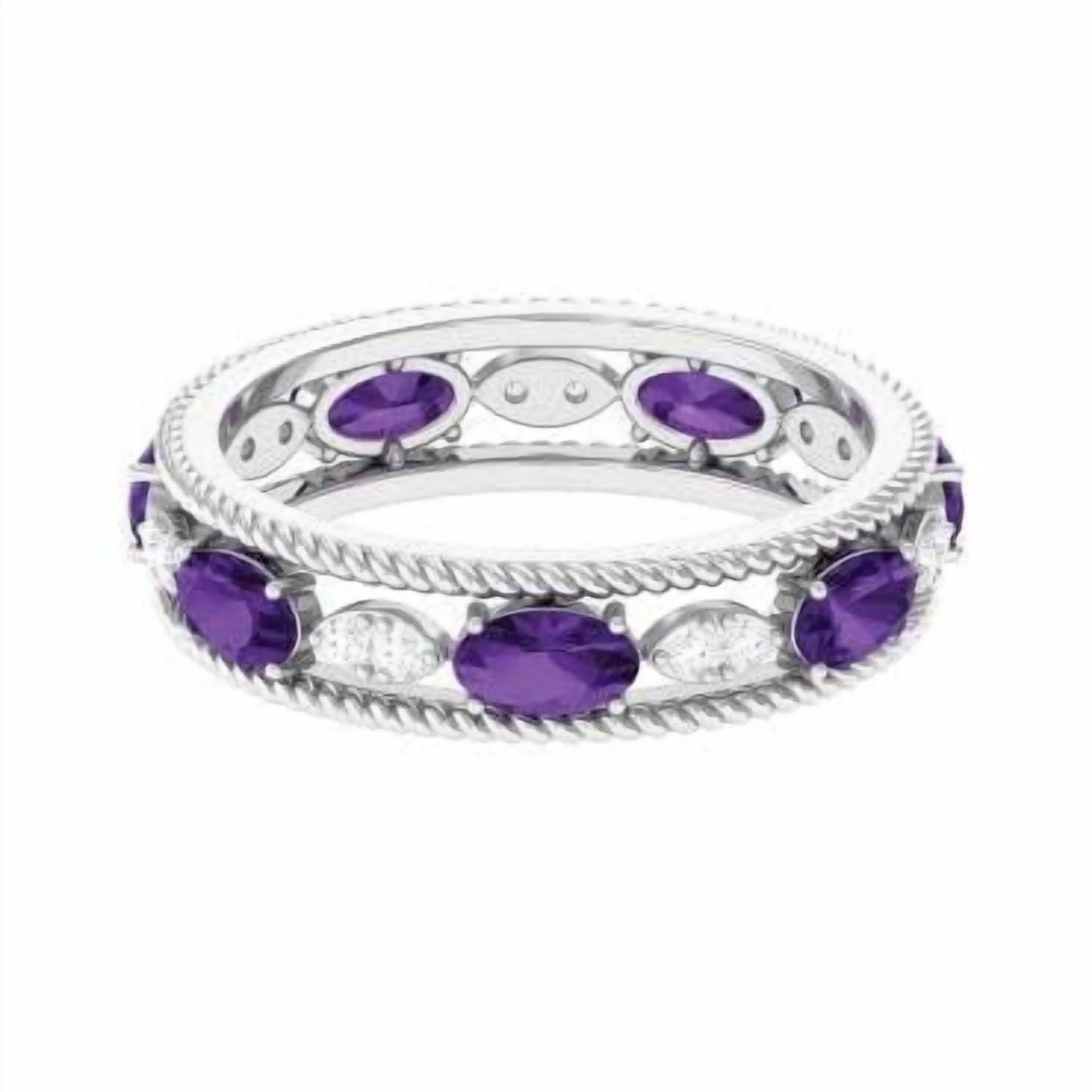 0.35ct Oval Eternity Amethyst Engagement Ring with CZ Halo 925 Sterling Silver Promise Ring for Women | Wedding, Engagement Bridal Rings | Mothers Day Gift