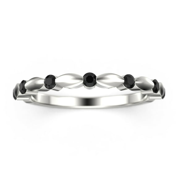 0.35ct Round Cut black diamond moissanite Wedding Band 18K White Gold Over Silver Ring