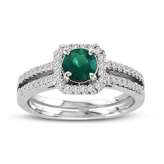 0.36 CTW Diamond & Emerald Ring, 14K Gold - Size 6