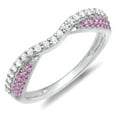 thumbnail image 1 of 0.36 Carat (ctw) 10k White Gold Round Pink Sapphire & White Diamond Ladies Anniversary Wedding Band Stackable Ring 1/3 C, 1 of 1