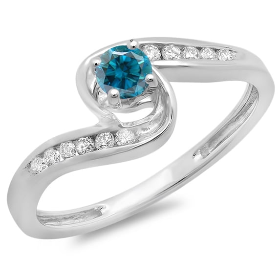 0.36 Carat (ctw) 14K White Gold Round Blue & White Diamond Ladies Twisted Swirl Bridal Engagement Ring 1/3 CT