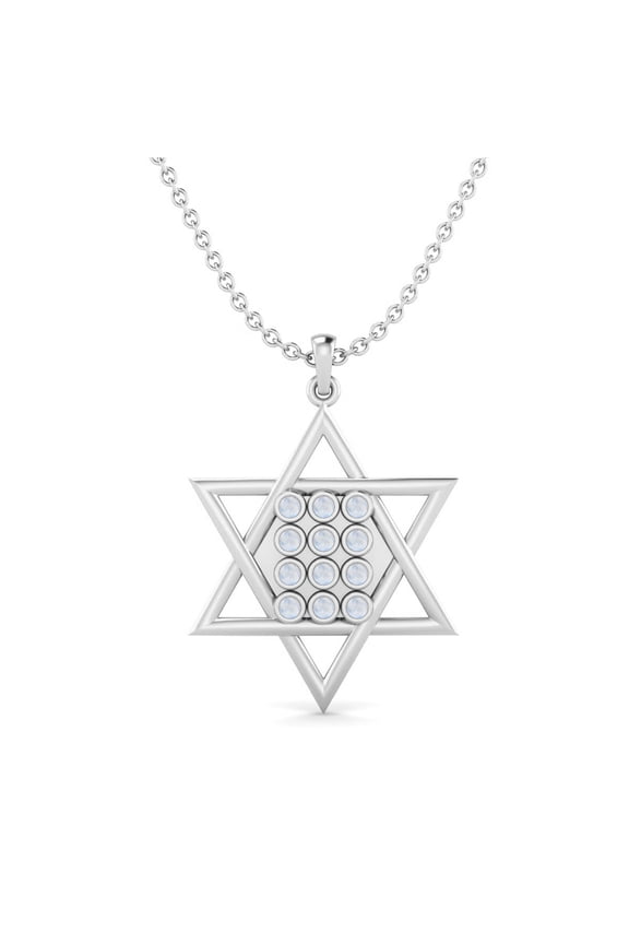 0.36 Cts Moonstone Open Star Valentines Day Gifts Pendant Necklace Dainty Charm 925 Sterling Silver