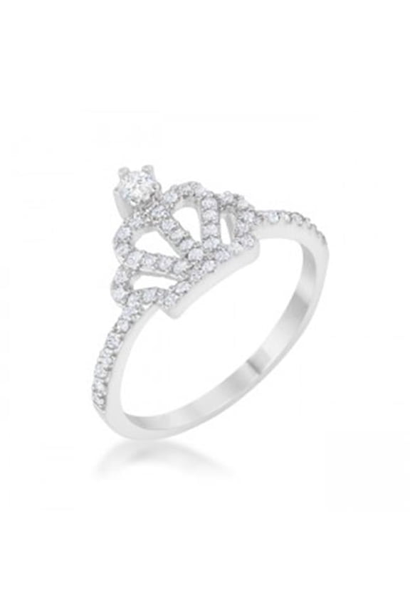 0.36 ct Elina Cubic Zirconia Rhodium Simple Crown Ring - Size 6