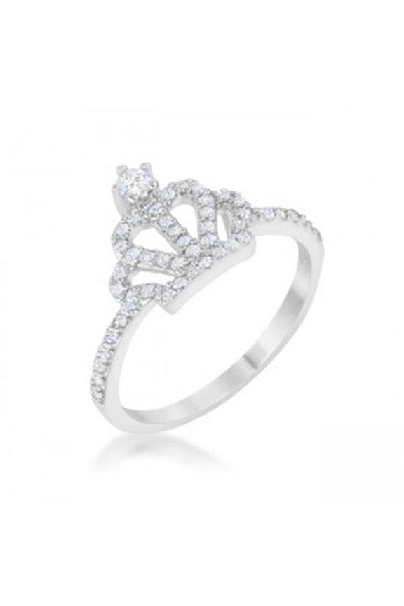 0.36 ct Elina Cubic Zirconia Rhodium Simple Crown Ring - Size 8