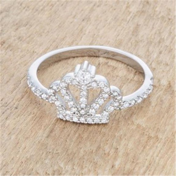 0.36 ct Elina Cubic Zirconia Rhodium Simple Crown Ring - Size 9