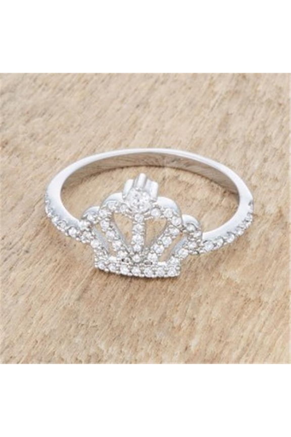 0.36 ct Elina Cubic Zirconia Rhodium Simple Crown Ring - Size 9