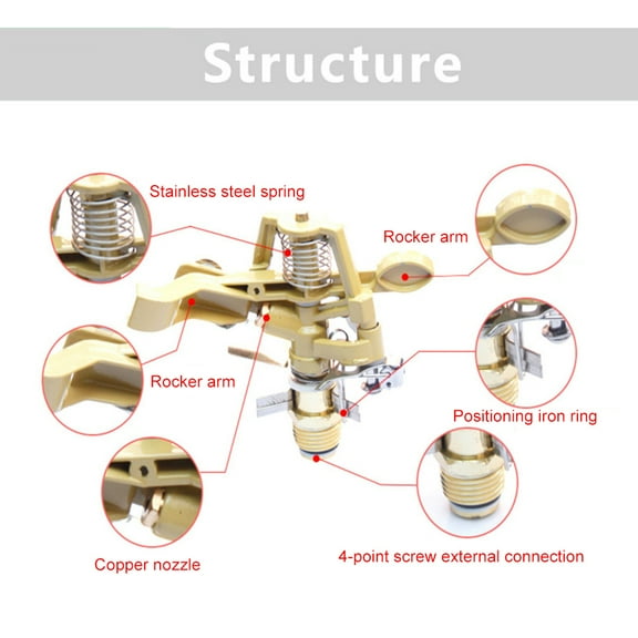 0-360 Kirsite Adjustable Pattern Rain Bird Garden Impact Sprinkler Agricultural Lawn Brass Spray 4' Nozzle 10-15m Distance