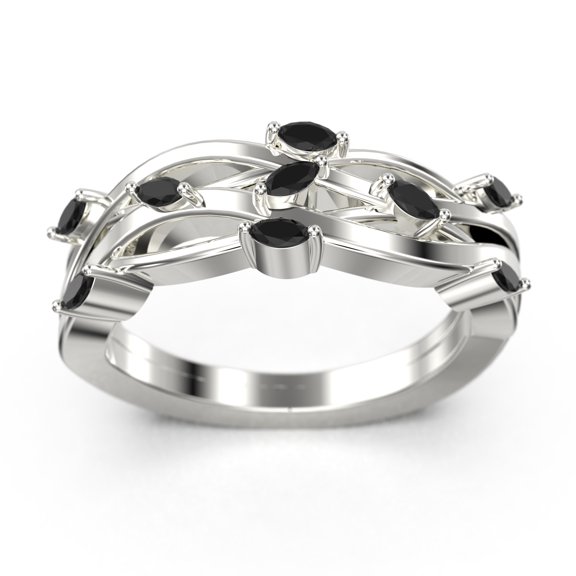 0.36Ct Marquise Black Diamond Moissanite Blooming Willow Wedding Ring 10K White Gold