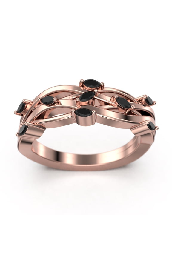 0.36ct Marquise Black Diamond Moissanite Blooming Willow Wedding Ring 10K rose gold