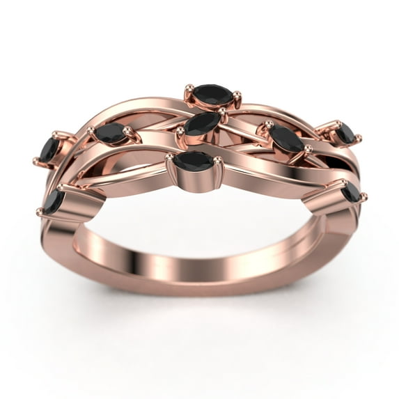0.36ct Marquise Black Diamond Moissanite Blooming Willow Wedding Ring 18K Rose Gold Over Silver