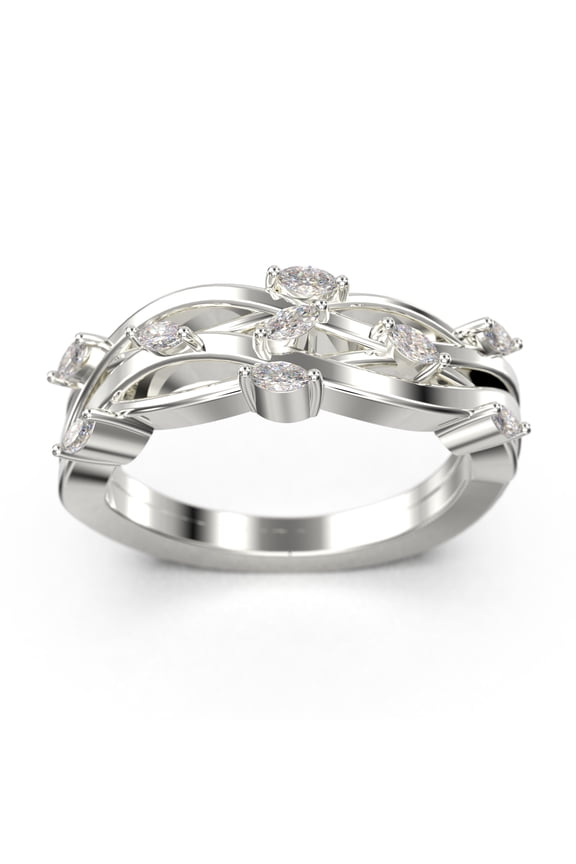 0.36ct Marquise Diamond Moissanite Blooming Willow Wedding Ring 10k White Gold