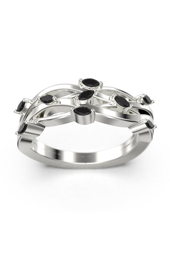 0.36ct Marquise black diamond moissanite Blooming Willow Wedding Ring 18K White Gold Over Silver
