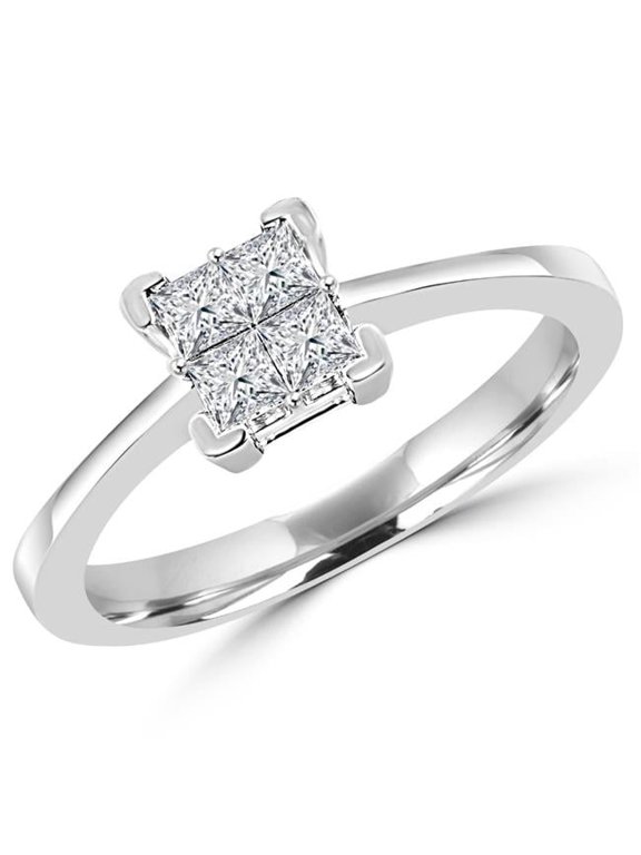 0.37 CTW Invisible-Set Princess Cut Diamond Engagement Promise Ring in 14K