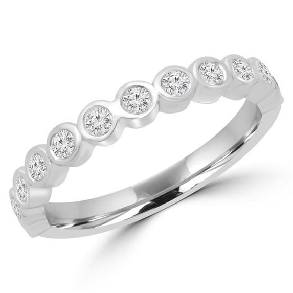 0.37 CTW Round Diamond Bezel Set Semi-Eternity Wedding Band Ring in 14K White Gold - Size 4.75