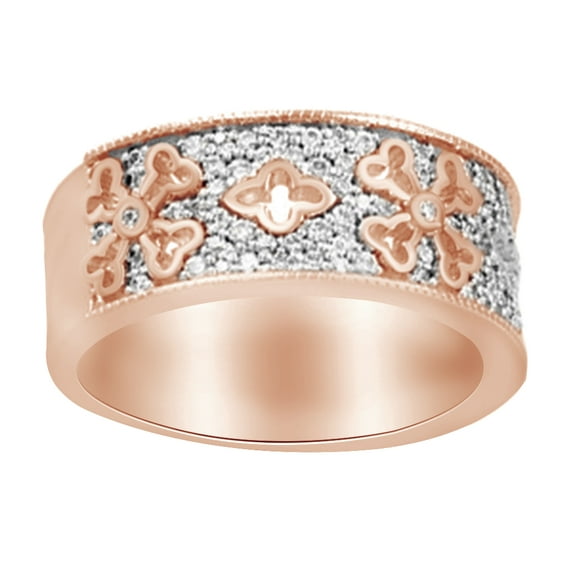 AFFY 0.37 Ct Round Shape White Diamond Etruscan Anniversary Band Ring In 14K Solid Rose Gold