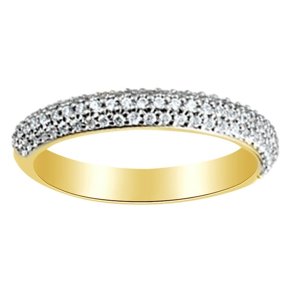 AFFY 0.37 Ct Round Shape White Diamond Pave Set Engagement Ring In 14K Solid Yellow Gold