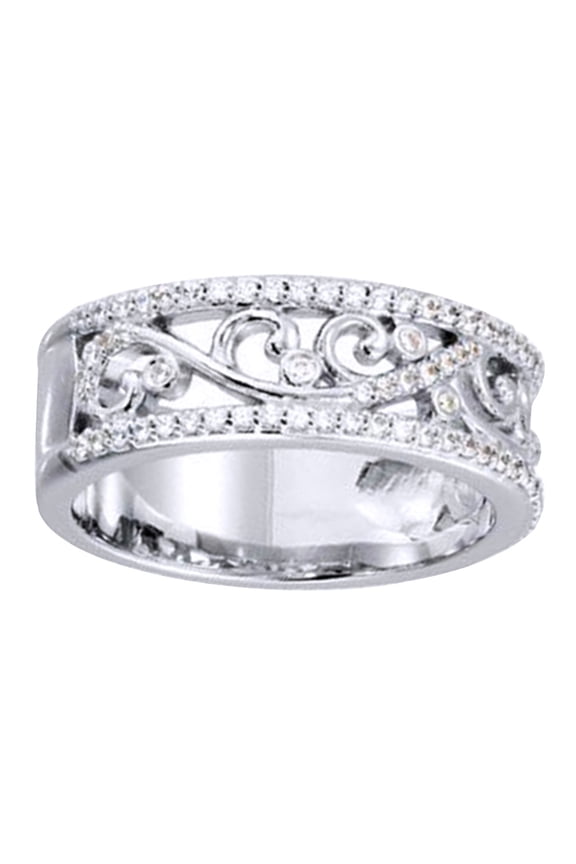 0.37 Ct White Diamond Leaf Pattern Anniversary Band Ring In 14K Solid White Gold