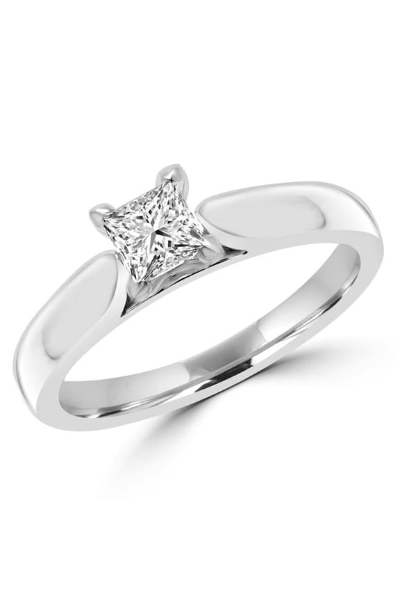 0.38 CT Classic 4-Prong Princess Diamond Solitaire Engagement Ring in 14K White gold - Size 3.75