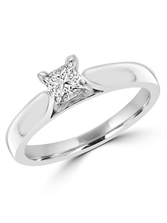 0.38 CT Classic 4-Prong Princess Diamond Solitaire Engagement Ring in 14K White gold