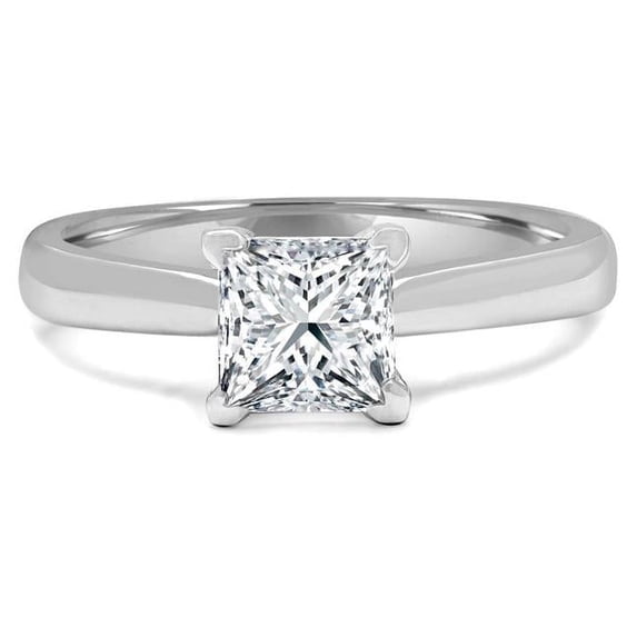 0.38 CT Princess Diamond Cathedral Solitaire Engagement Ring in 14K White Gold - Size 3